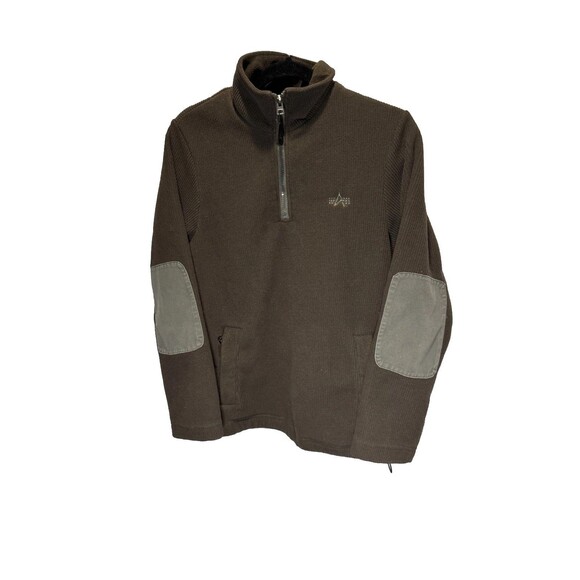 Alpha Industries S Ribbed Polar Fleece Pullover Sweater Mens Elbow Pads Military - Picture 1 of 16